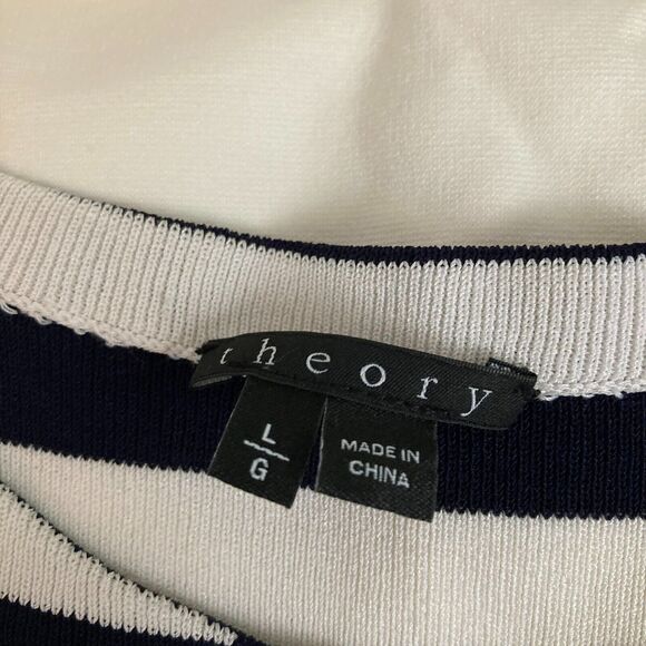 Theory Dress Womens Sz L Navy Blue White‎ Striped Knit Sleeveless Sheath Sweater - Picture 5 of 9